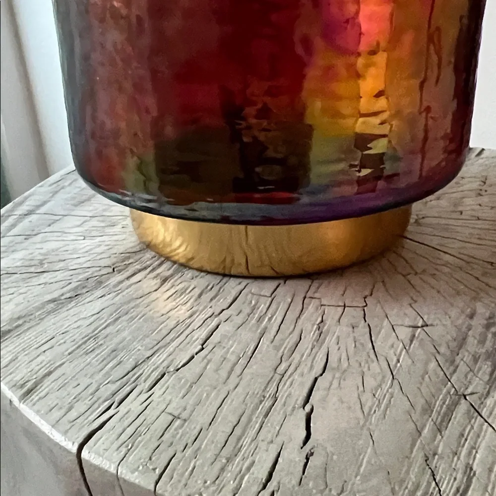 Pier 1 Imports Iridescent Glass Red and Gold Vase / candle holder